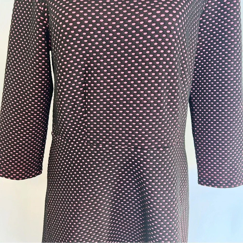 NY Collection A Line Polka Dot Dress Black Pink 3/4 Sleeve Back Zip Size Medium - Picture 4 of 15
